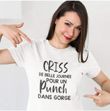 T-Shirt Vneck pour femme journée punch gorge humour