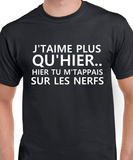 T-Shirt Vneck pour femme j't'aime plus qu'hier humour