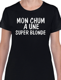 T-Shirt Vneck pour femme super blonde couple humour