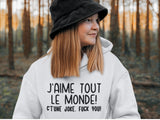 T-Shirt Vneck pour femme j'aime tout le monde c't'une joke humour